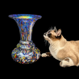 Large Hand-Blown Confetti Art Glass Vase – Murano Style Blue Splatter, Heavy Weight (c. 1960) 💎✨🇮🇹