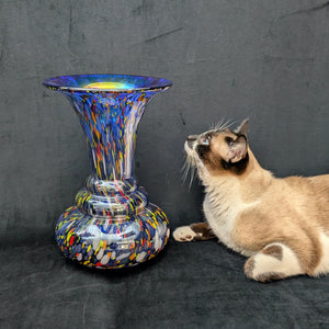 Large Hand-Blown Confetti Art Glass Vase – Murano Style Blue Splatter, Heavy Weight (c. 1960) 💎✨🇮🇹