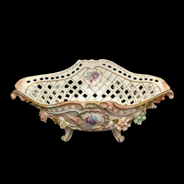 Vintage Hand-Decorated Porcelain Pierced Display Bowl by Unknown Maker (Floral, European), Circa 1900 🌸🏺👑