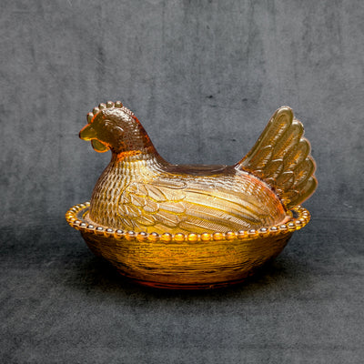 Vintage Amber Glass Hen on Nest Dish by Unknown Maker (Rustic, Collectible), Circa 1950s 🐔🥚🏡