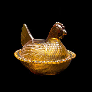 Vintage Amber Glass Hen on Nest Dish – Beaded Rim, Farmhouse Collectible (c. 1960) 🐔🥚🏡