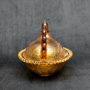 Vintage Amber Glass Hen on Nest Dish – Beaded Rim, Farmhouse Collectible (c. 1960) 🐔🥚🏡
