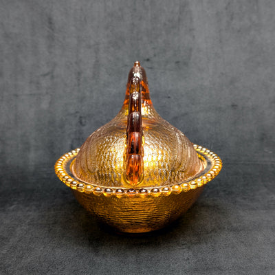 Vintage Amber Glass Hen on Nest Dish by Unknown Maker (Rustic, Collectible), Circa 1950s 🐔🥚🏡