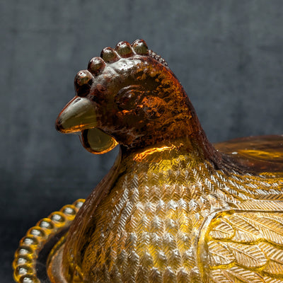 Vintage Amber Glass Hen on Nest Dish by Unknown Maker (Rustic, Collectible), Circa 1950s 🐔🥚🏡