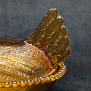 Vintage Amber Glass Hen on Nest Dish – Beaded Rim, Farmhouse Collectible (c. 1960) 🐔🥚🏡