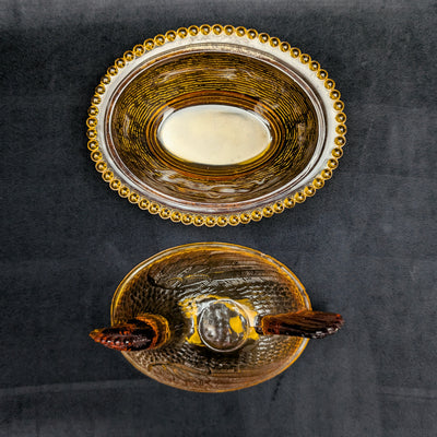 Vintage Amber Glass Hen on Nest Dish by Unknown Maker (Rustic, Collectible), Circa 1950s 🐔🥚🏡