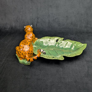 Lynn Chase Designs Serving Tray – "Jaguar Jungle" Porcelain, Two-Piece Wildlife Leaf Set (Hungary), c. 2006 🐆🌿✨