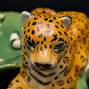 Lynn Chase Designs Serving Tray – "Jaguar Jungle" Porcelain, Two-Piece Wildlife Leaf Set (Hungary), c. 2006 🐆🌿✨