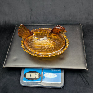 Vintage Amber Glass Hen on Nest Dish – Beaded Rim, Farmhouse Collectible (c. 1960) 🐔🥚🏡