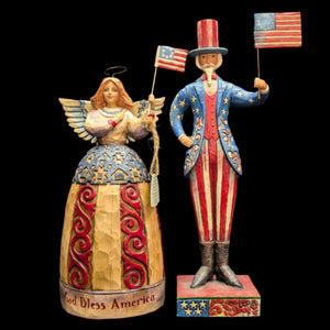 Jim Shore Heartwood Creek Patriotic Figurines by Jim Shore (Set of 2, Folk Art), 2002 & 2007 🇺🇸🗽✨