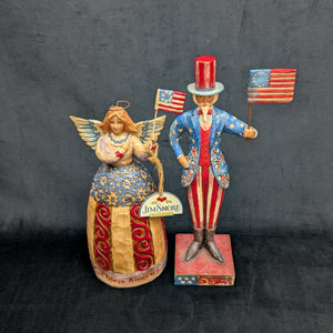 Jim Shore Heartwood Creek Patriotic Figurines by Jim Shore (Set of 2, Folk Art), 2002 & 2007 🇺🇸🗽✨