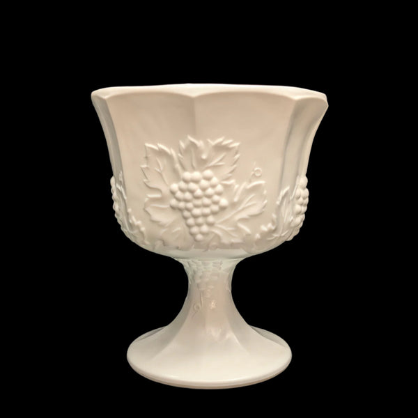 Vintage Milk Glass Pedestal Compote – Grapevine Relief Pattern, American Pressed Glass (c. 1960) 🍇🥛🏡