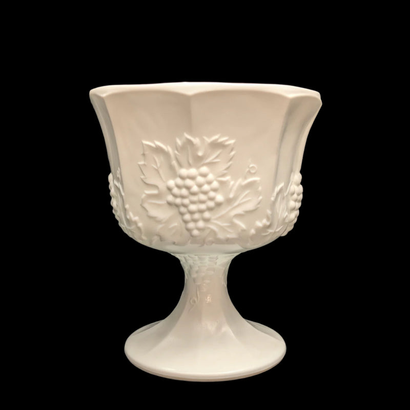 Vintage Milk Glass Pedestal Compote – Grapevine Relief Pattern, American Pressed Glass (c. 1960) 🍇🥛🏡