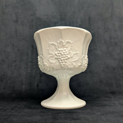Vintage Milk Glass Pedestal Compote – Grapevine Relief Pattern, American Pressed Glass (c. 1960) 🍇🥛🏡