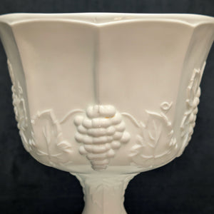 Vintage Milk Glass Pedestal Compote – Grapevine Relief Pattern, American Pressed Glass (c. 1960) 🍇🥛🏡