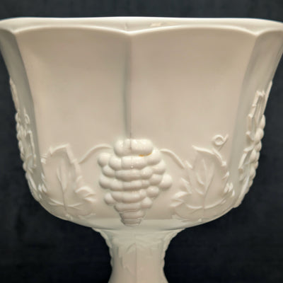 Vintage Milk Glass Pedestal Compote – Grapevine Relief Pattern, American Pressed Glass (c. 1960) 🍇🥛🏡