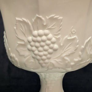 Vintage Milk Glass Pedestal Compote – Grapevine Relief Pattern, American Pressed Glass (c. 1960) 🍇🥛🏡