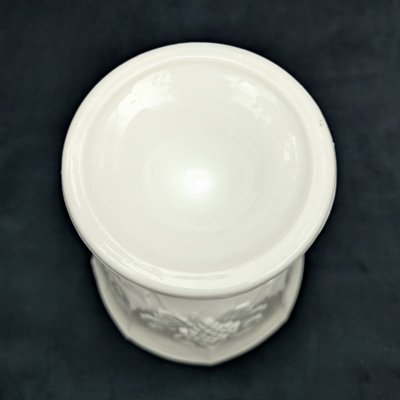 Vintage Milk Glass Pedestal Compote – Grapevine Relief Pattern, American Pressed Glass (c. 1960) 🍇🥛🏡