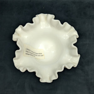 Vintage Fenton Milk Glass Compote – Hobnail Pattern, Ruffled Silver Crest (c. 1960) 🥛⚪✨