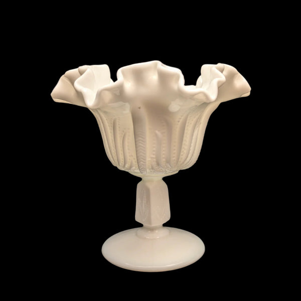 Vintage Fenton Milk Glass Compote by Fenton (Ruffled, Hobnail), Circa 1950s 🥛⚪✨