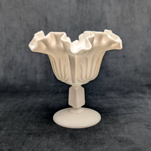 Vintage Fenton Milk Glass Compote – Hobnail Pattern, Ruffled Silver Crest (c. 1960) 🥛⚪✨