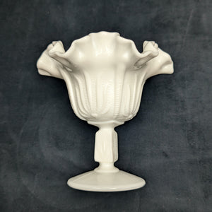 Vintage Fenton Milk Glass Compote – Hobnail Pattern, Ruffled Silver Crest (c. 1960) 🥛⚪✨