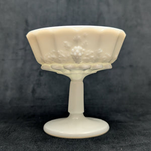 Vintage Milk Glass Pedestal Compote – Paneled Grape Pattern, American Pressed Glass (c. 1960) 🍇🥛🏡