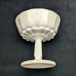 Vintage Milk Glass Pedestal Compote – Paneled Grape Pattern, American Pressed Glass (c. 1960) 🍇🥛🏡