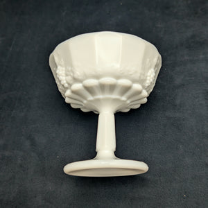 Vintage Milk Glass Pedestal Compote – Paneled Grape Pattern, American Pressed Glass (c. 1960) 🍇🥛🏡