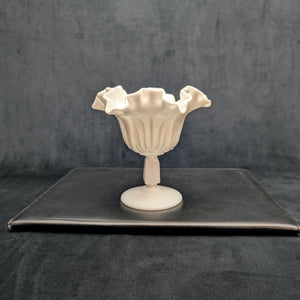 Vintage Fenton Milk Glass Compote – Hobnail Pattern, Ruffled Silver Crest (c. 1960) 🥛⚪✨