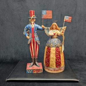 Jim Shore Heartwood Creek Patriotic Figurines by Jim Shore (Set of 2, Folk Art), 2002 & 2007 🇺🇸🗽✨