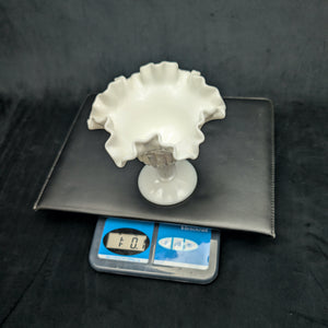 Vintage Fenton Milk Glass Compote – Hobnail Pattern, Ruffled Silver Crest (c. 1960) 🥛⚪✨