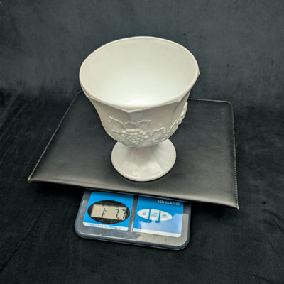 Vintage Milk Glass Pedestal Compote – Grapevine Relief Pattern, American Pressed Glass (c. 1960) 🍇🥛🏡