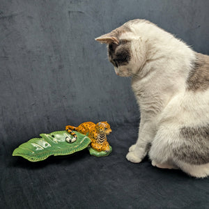 Lynn Chase Designs Serving Tray – "Jaguar Jungle" Porcelain, Two-Piece Wildlife Leaf Set (Hungary), c. 2006 🐆🌿✨