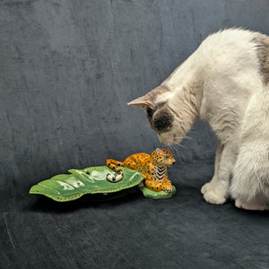 Lynn Chase Designs Serving Tray – "Jaguar Jungle" Porcelain, Two-Piece Wildlife Leaf Set (Hungary), c. 2006 🐆🌿✨