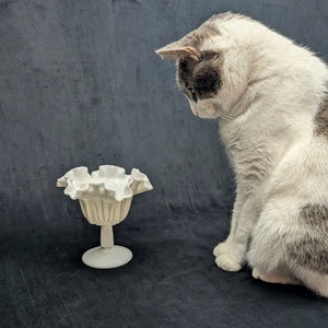 Vintage Fenton Milk Glass Compote – Hobnail Pattern, Ruffled Silver Crest (c. 1960) 🥛⚪✨