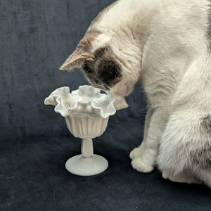 Vintage Fenton Milk Glass Compote – Hobnail Pattern, Ruffled Silver Crest (c. 1960) 🥛⚪✨