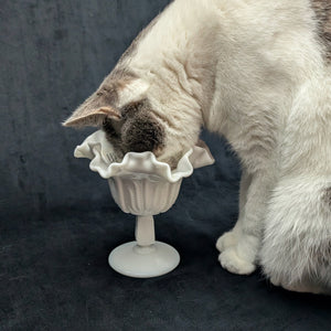 Vintage Fenton Milk Glass Compote – Hobnail Pattern, Ruffled Silver Crest (c. 1960) 🥛⚪✨