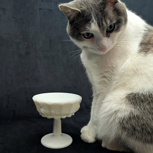 Vintage Milk Glass Pedestal Compote – Paneled Grape Pattern, American Pressed Glass (c. 1960) 🍇🥛🏡