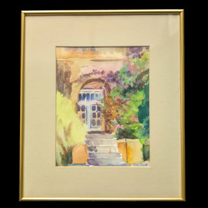 Original watercolor painting on paper titled 'Doorway at St. Vincent's' by Ellen M.