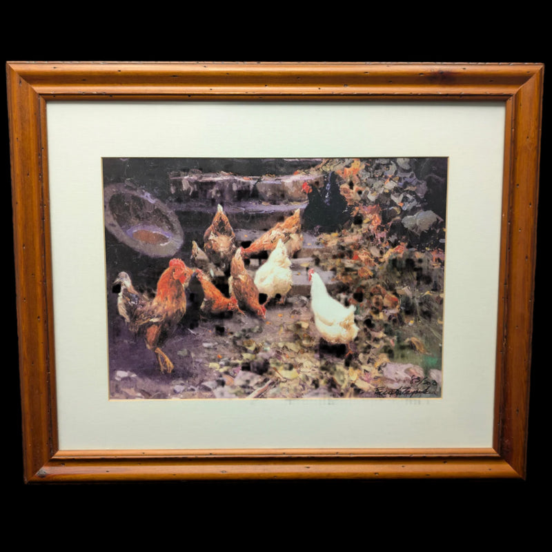 Grabado en linóleo "Granja de Pollos" de Ernesto Zepeda
