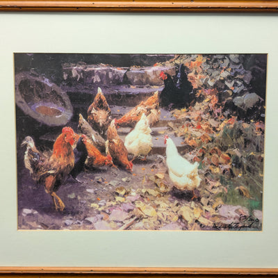 Grabado en linóleo "Granja de Pollos" de Ernesto Zepeda