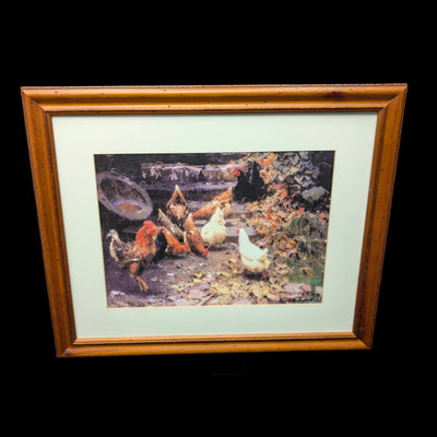 Grabado en linóleo "Granja de Pollos" de Ernesto Zepeda