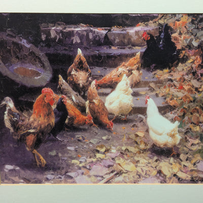 Grabado en linóleo "Granja de Pollos" de Ernesto Zepeda
