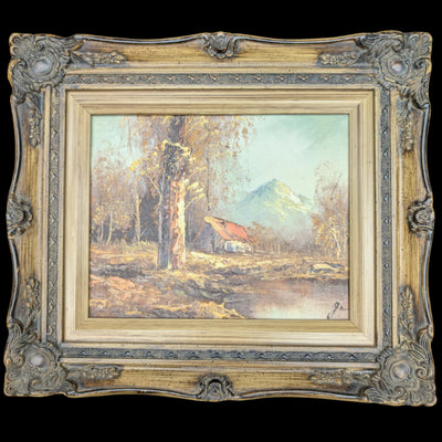 Cabaña y paisaje de montaña, firmado 🏞️
