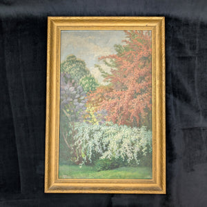 Original Oil Painting (Post-Impressionist Garden Landscape in Gold Frame), Attributed H. Hamm, Circa 1930s 🎨🌳🖼️