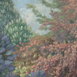 Original Oil Painting (Post-Impressionist Garden Landscape in Gold Frame), Attributed H. Hamm, Circa 1930s 🎨🌳🖼️