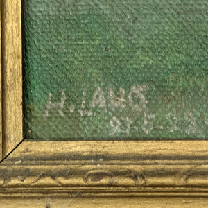 Original Oil Painting (Post-Impressionist Garden Landscape in Gold Frame), Attributed H. Hamm, Circa 1930s 🎨🌳🖼️