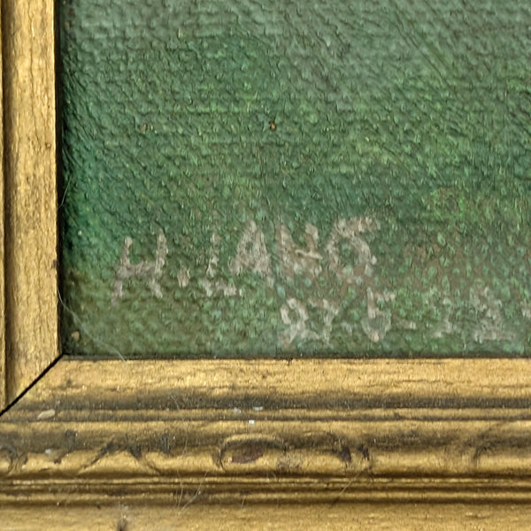 Original Oil Painting (Post-Impressionist Garden Landscape in Gold Frame), Attributed H. Hamm, Circa 1930s 🎨🌳🖼️