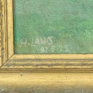 Original Oil Painting (Post-Impressionist Garden Landscape in Gold Frame), Attributed H. Hamm, Circa 1930s 🎨🌳🖼️